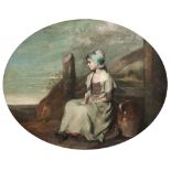 Henry Walton, British 1746-1813- A Girl Seated at the Stile;oil on canvas, oval, bears inscribed