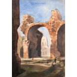 Attributed to Albert Hood, British 1841-1921-The Baths of Caracalla;watercolour, 33x23cm mounted