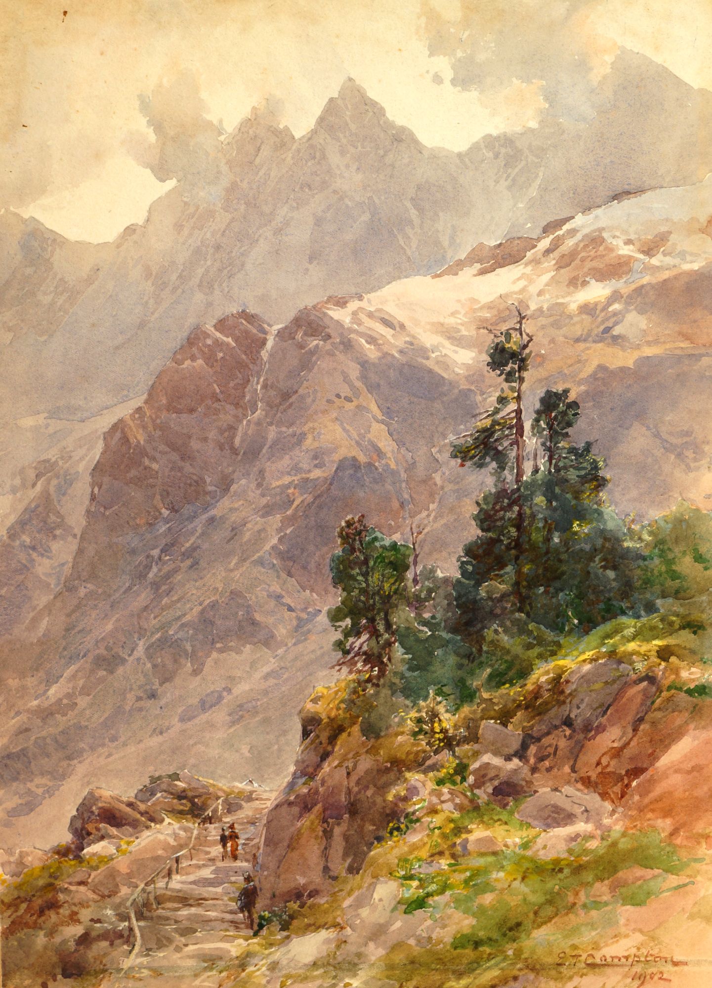 Edward Theodore Compton, British 1849-1921- Mountain path (recto) and Mountain vista (verso);