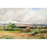 Henry Charles Fox RBA, British 1855-1929- Hay wagon on the moors; watercolour and body colour,