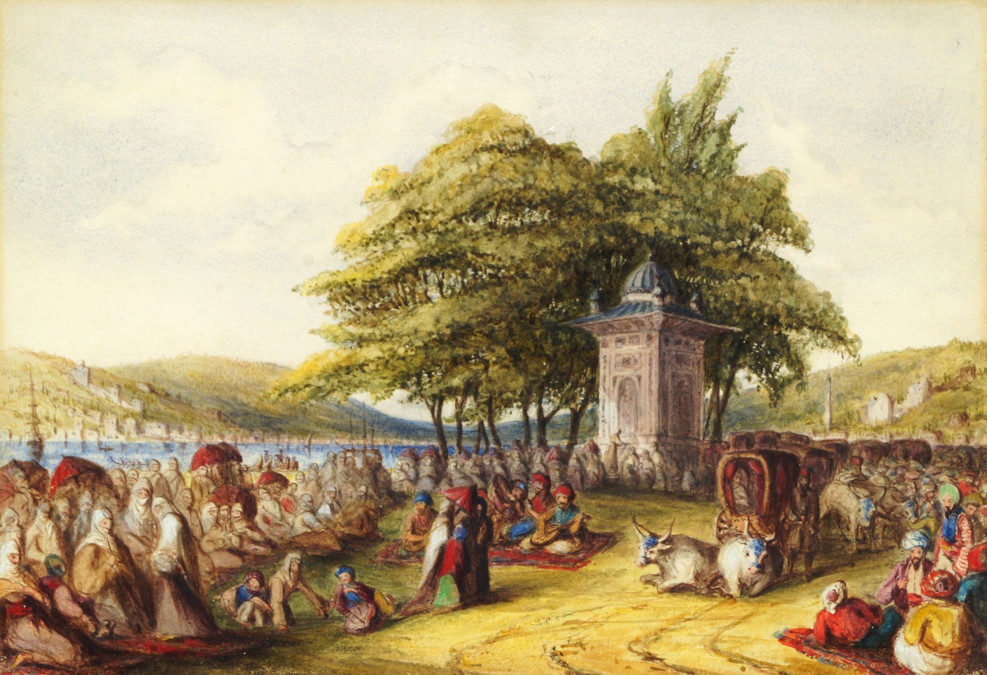 Dr Robert Keate FRBS, British 1777-1852- Fountain of the Sweet Waters of Asia, with a crowd of