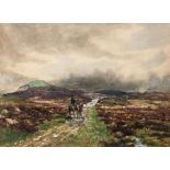 James Faed, Scottish 1821-1911-Sheep drovers in a highland landscape;watercolour, signed,