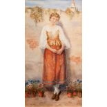 British School, mid-late 19th century-Study of a young lady standing full-length by a garden wall