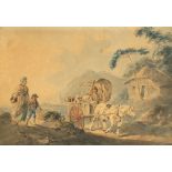 Peter le Cave, British act 1769-1811- Horse and cart and figures on a rural track;pen and grey