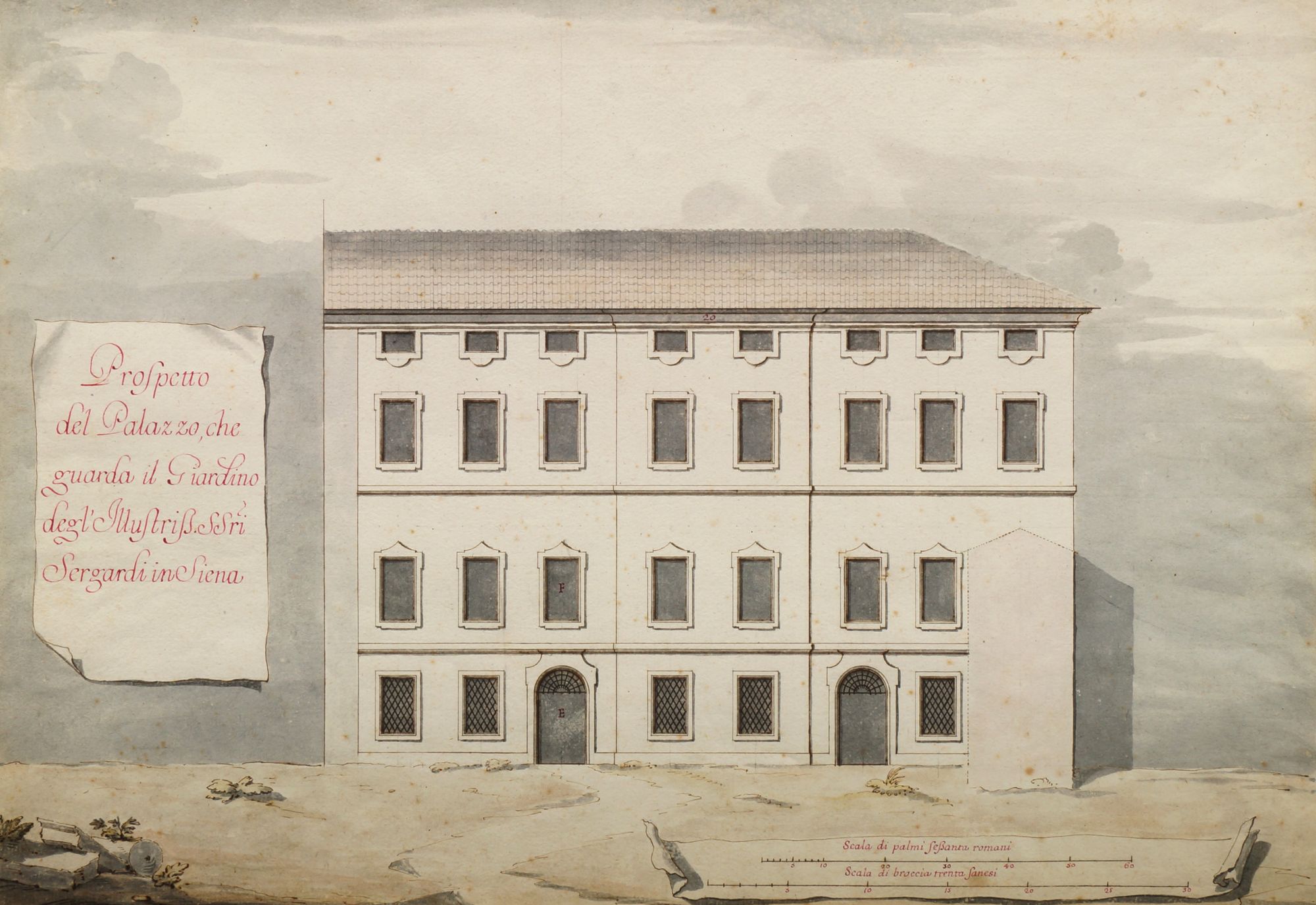 Paolo Posi, Italian 1708-1776- Views of the Palazzo Sergardi, Siena; watercolour, pen, brown ink, - Image 2 of 6