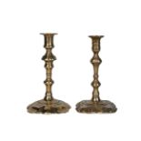 Two George III brass taper candlesticks, third quarter 18th century, 12cm and 13 cm high (2) The