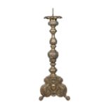 A Continental brass pricket stick, probably Spanish, late 19th century, embossed with flowers and