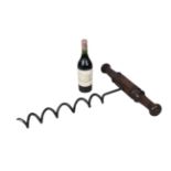 A wrought-iron and stained pine oversized corkscrew, late 20th century, with turned handle, 67cm