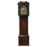 A late George III mahogany longcase clock, the hood with swan neck pediment over four columns, the