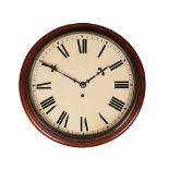 A Victorian walnut wall clock, the painted dial with Roman numeral chapter ring, with black