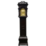 A mahogany longcase clock, early 20th Century, the hood with foliate swan neck pediment and