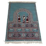 Two Iraqi pictorial prayer rugs, late 20th Century, with pale blue ground, smaller - 160cm x