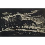 L Faller, German, mid-20th century- Die Flucht; linocut, signed, titled and dated 1958 in pencil,
