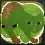 El Loko, Togolese b.1950- Chats; woodcut in colours, signed, titled, dated 15 and numbered 9/20 in