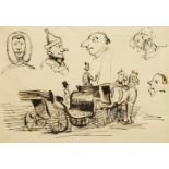 British School, late 19th century- Caricatures of faces and a horse and carriage; pen and ink, 18.