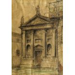 George Lukomski, Russian 1884-1952- Church in Vincenza; black crayon and pastel on paper, signed and