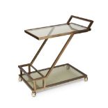 Possibly French, a two-tier brass and smoky-glass drinks trolley Third Quarter 20th