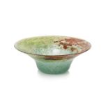 Monart, a large glass bowl 20th CenturyClear glass with mottled greens, rust-red colour and