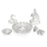 Lalique, a clear and frosted glass model of a SquirrelModern, signed Lalique FranceTogether with a