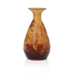 Galle, a cameo glass vasec.1910, signed in cameo GalléThe amber body overlaid in brown and acid-