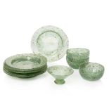 Monart Attributed, a group of green glass table wares20th Century, unmarkedComprising: 6 plates, 3