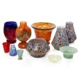 A group of mottled glass vases and bowls20th Century, unsignedIncluding seven vases, two bowls,