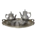 Kayserzinn, an Art Nouveau pewter matched coffee set c.1900, maker's oval mark, 4402, tray