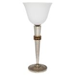 A Plated bronze and glass uplighter table lamp in the manner of Desny20th CenturyCased glass shade