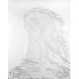 John Hutton (1906-1978), an engraved glass figurative windowpane‘Angels head’, c. 1957, not signed