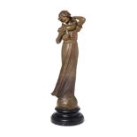 M. Henry, an Art Nouveau cold-painted spelter figure'L'Ondine', signed M.Henry, with applied tag