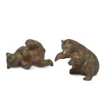 Pierre Chenet, a pair of patinated bronze bear cubsModern, one signed P. Chenet, one with Crown