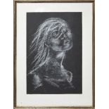 John Hutton (1906-1978)‘Wind Nymph’, 1961, signedChalk on black paper, mounted, glazed and