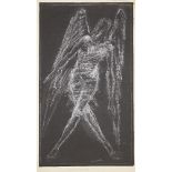 John Hutton (1906-1978)‘Flying Angel’, 1956, signedChalk on black paper, full length winged