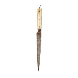 A Safavid damascened bone handled dagger, Iran, 18th century, the straight flat steel blade