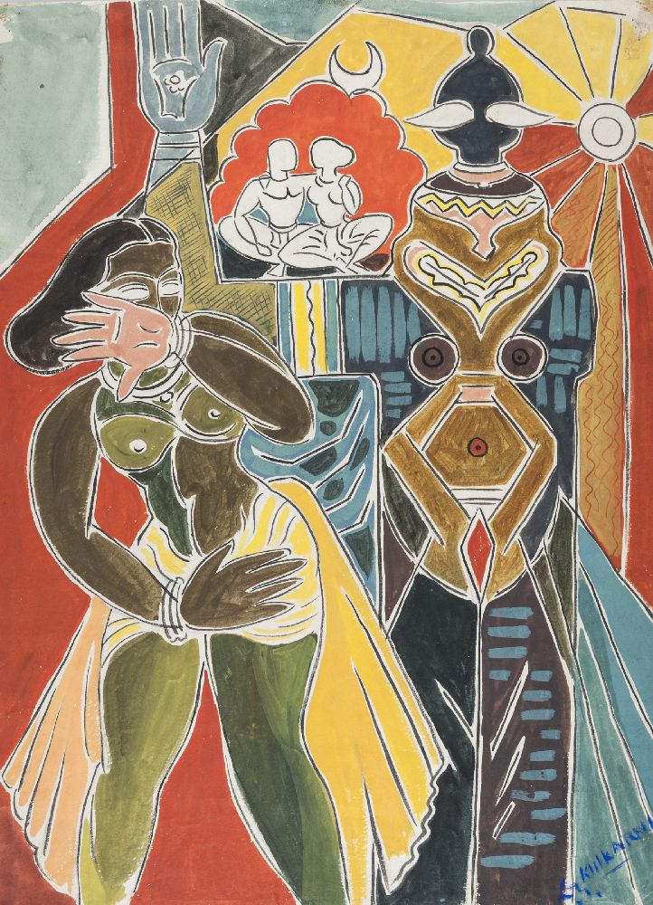 Krishna Shamrao Kulkarni, 1916-1994, ‘Composition’, gouache on paper, signed lower lower right, 43.5