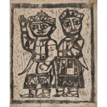 Badri Narayan, 1929-2013, Two Rajputs, woodcut on paper, signed lower left in pencil, 3/3, 66 x