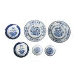 Six Chinese export porcelain plates, 17th-18th century, each painted in underglaze blue with