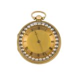 A 19th century French, gold and ruby pair case fob watch, by Vullamy, London, the gold engine-turned