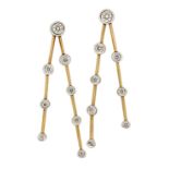 A pair of diamond drop earrings, of articulated knife-edge double graduated bar design, each with