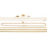 A group of jewellery, comprising: an 18ct gold curb-link neckchain, approximate weight 43.6g, 75cm