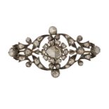 A late 18th century rose-cut diamond brooch, the central close-set rose-cut diamond cluster with