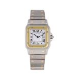 A bi-metallic 'Santos' automatic wristwatch, by Cartier, the square white dial with Roman numerals
