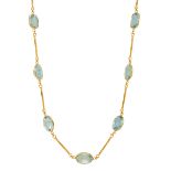 An aquamarine necklace, composed of a series of spectacle-set oval aquamarine links with chain-