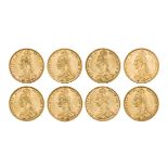 Eight Victoria Jubilee Head sovereigns, comprising: 1887, Melbourne Mint, 1888; 1889; 1890; 1891,