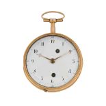 A rare early 19th century Swiss gold two motion automaton pocket watch, one side with white enamel