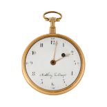 A late 18th early 19th century gold open-face verge pocket watch, by Matthey & Company, the white