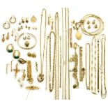 A quantity of jewellery, mostly 9ct gold, to include a charm bracelet, gate bracelet, chains,