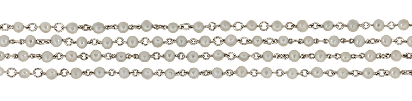 A platinum and cultured pearl sautoir necklace, of cultured pearl and chain-link design, 94cm