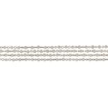 A platinum and cultured pearl sautoir necklace, of cultured pearl and chain-link design, 94cm