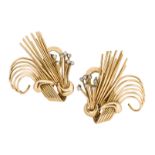A pair of 1940s gold and diamond earclips, of spray design with single-cut diamond detail, c.